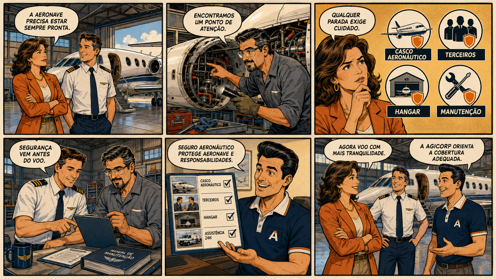 Quadrinho explicativo sobre Seguro Aeronáutico