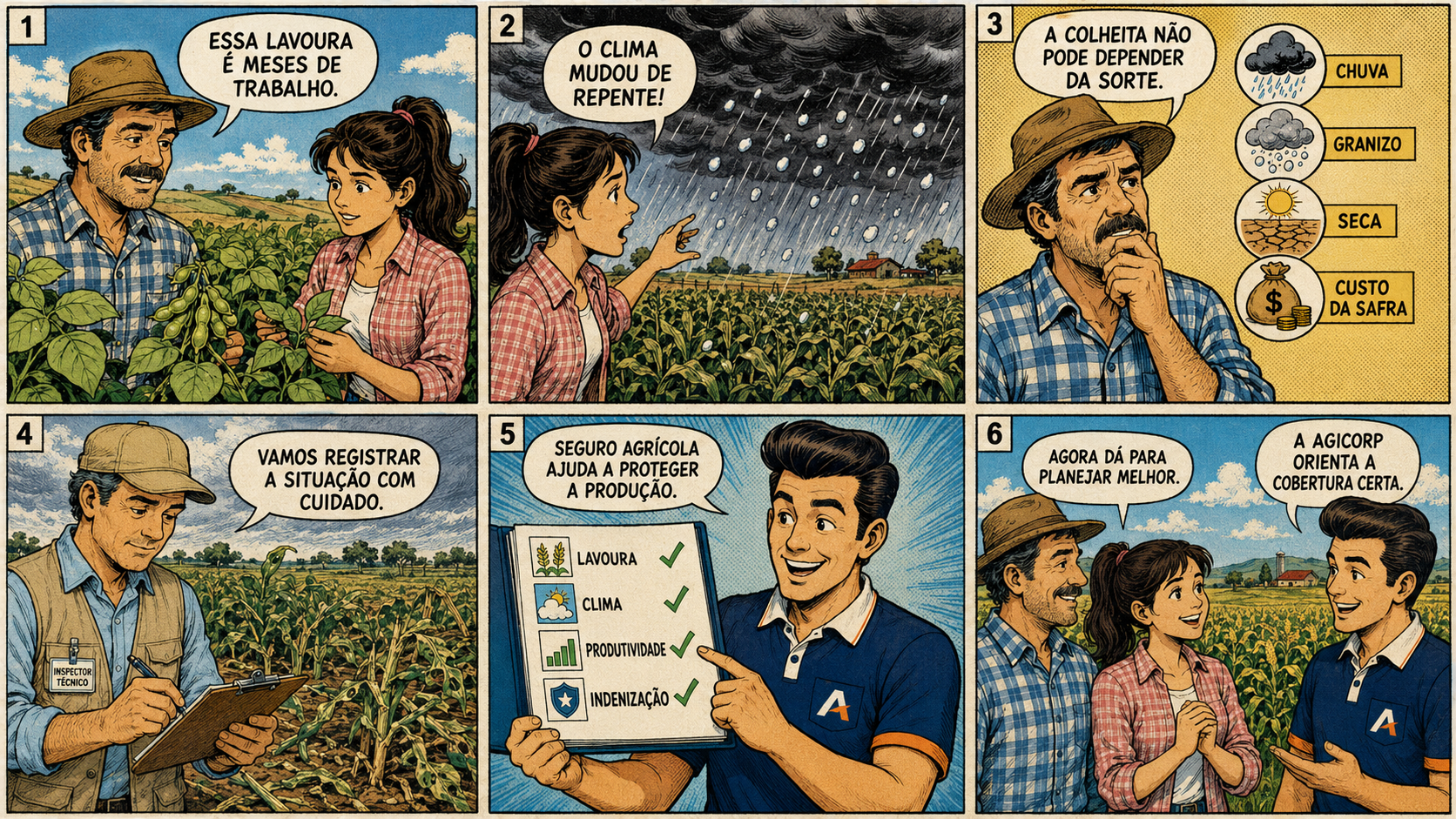 Quadrinho explicativo sobre Seguro Agrícola