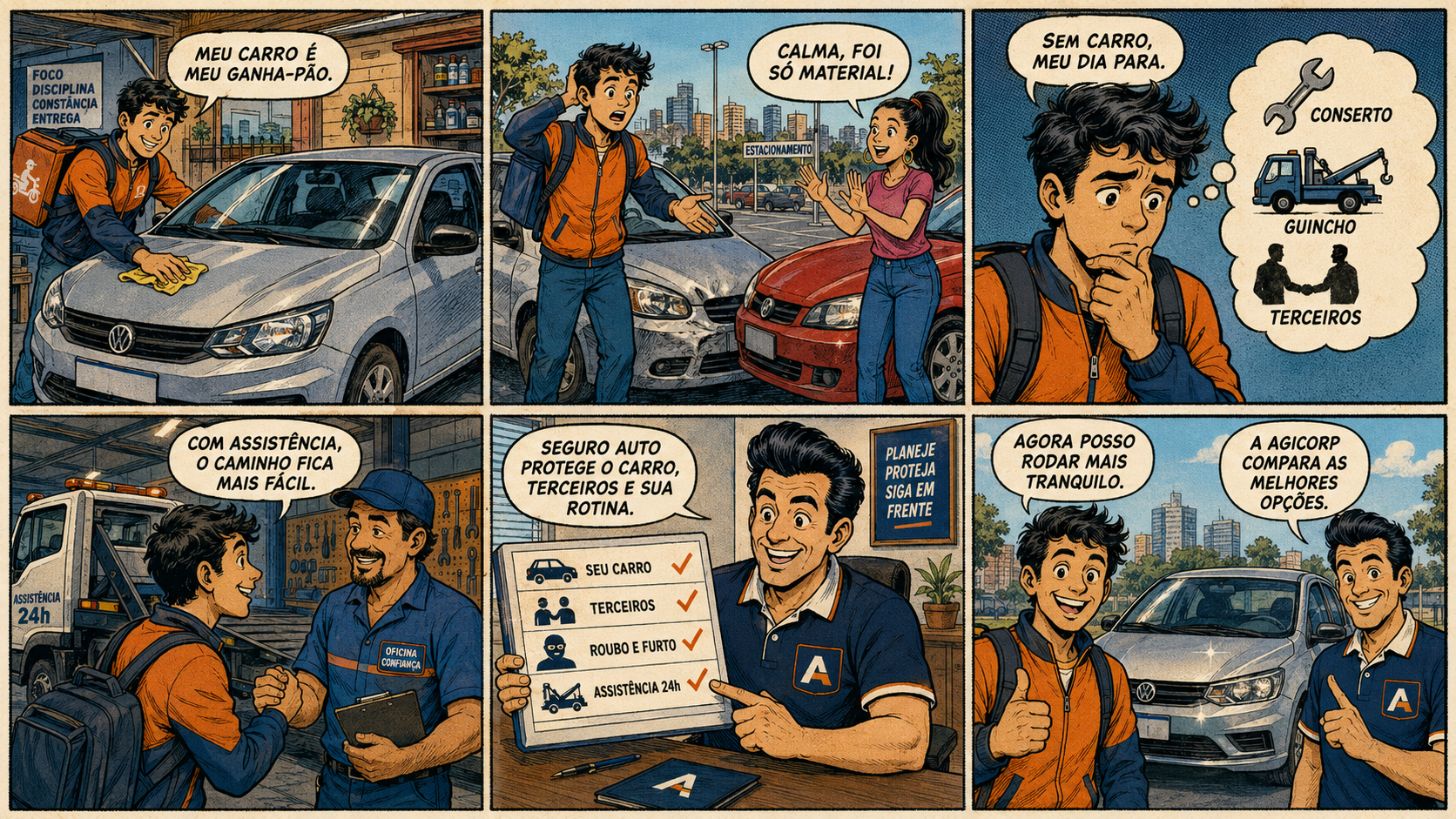 Quadrinho explicativo sobre Seguro Automóvel