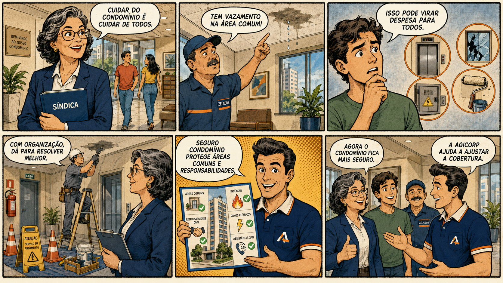Quadrinho explicativo sobre Seguro Condomínio