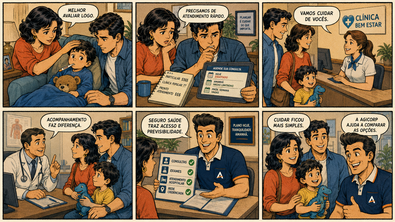 Quadrinho explicativo sobre Seguro Saúde
